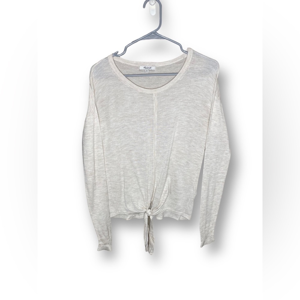 Madewell Sheer beige/cream Long Sleeve tie front Top Sweater Size XS